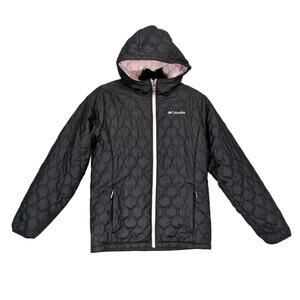 Columbia Girl's L Bella Plush Black & Pink Full-Zip Quilted Hooded Winter Jacket